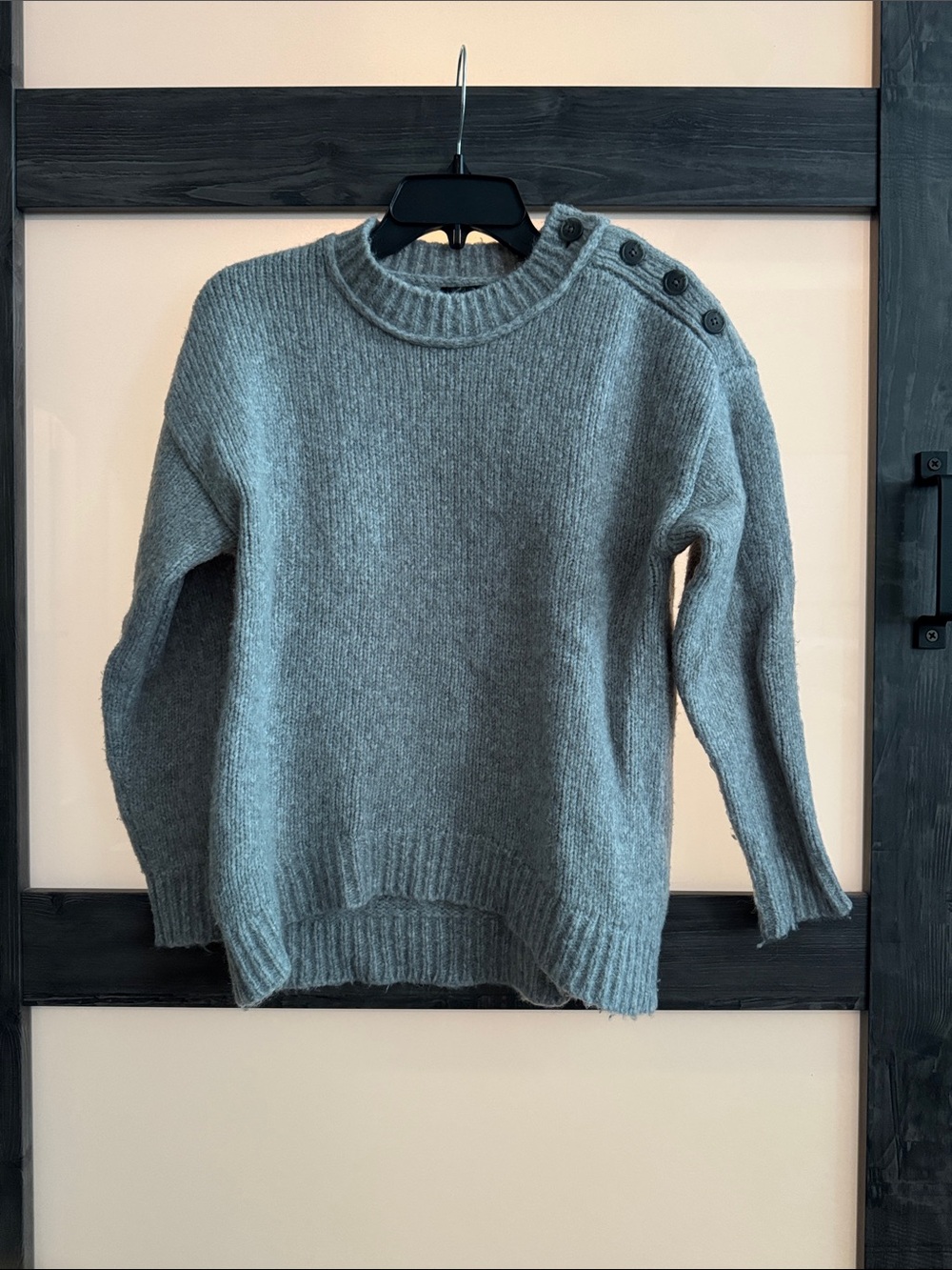 J. Crew Gray Button-Shoulder Crewneck Sweater